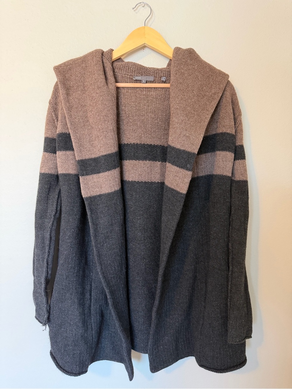 Vince Brown Striped Knit Hooded Cardigan